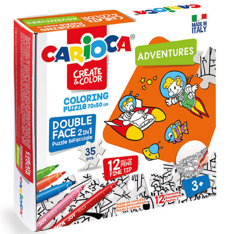 Abenteuer ausmalbares beidseitiges Puzzle mit 12 Filzstiften - Carioca