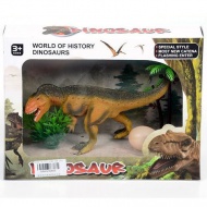 Allosaurus-Figur mit Ei und Pflanzen