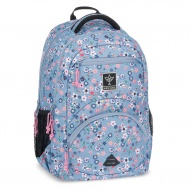 Ars Una: Pearl Blossom Blue blumiger ergonomischer Schulranzen, Rucksack 33x45x24cm