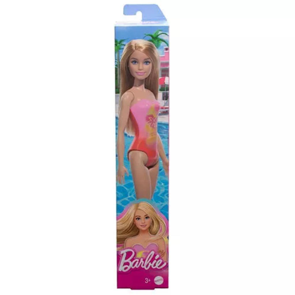 Barbie Beach Puppe in rosa, palmengemustertem Badeanzug - Mattel