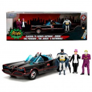 Batman: 1966 Klassischer Batmobil Metall Premium Automodell mit 4 Actionfiguren im Maßstab 1/24