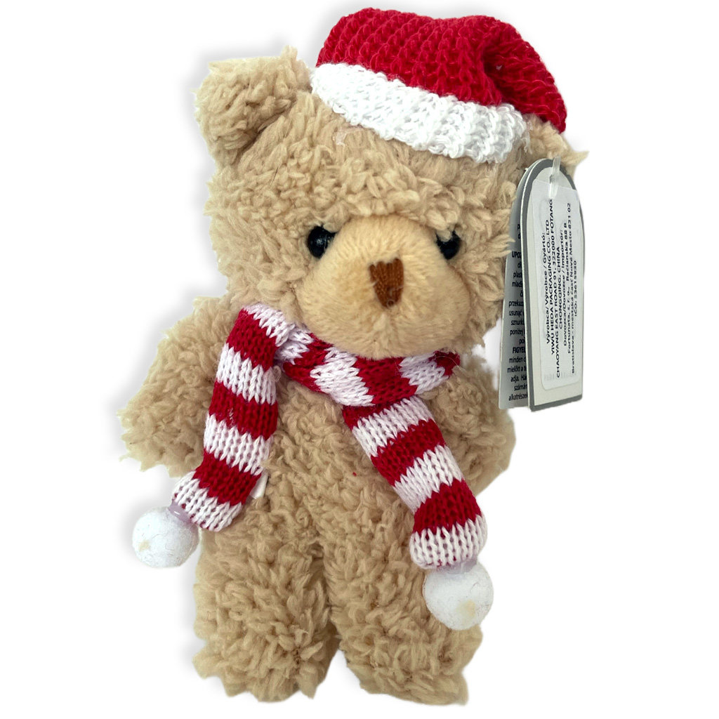 Brauner Plüschbär-Schlüsselanhänger mit Weihnachtsmannmütze, 12 cm