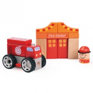 Bunte Holzbausteine - Feuerwehr-Spielset