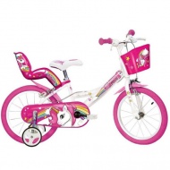 Einhorn rosa-weiße Kinderfahrrad in Größe 16 - Dino Bikes Fahrrad