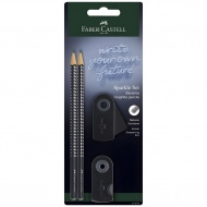 Faber-Castell: GRIP Sparkle 4er-Set schwarze Bleistifte mit Radiergummi und Anspitzer