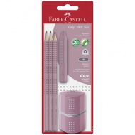 Faber-Castell: Grip 2001 rosafarbener Graphitstift-Set mit Spitzer und Radiergummi