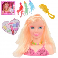 Fashion Girl: Kämmbarer und frisierbarer Puppenkopf mit blonden Haaren, Schminkpalette und Zubehör, 21 cm