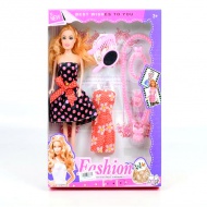 Fashion-Puppe im gepunkteten Kleid mit Accessoires 29cm