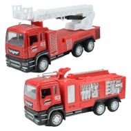 Feuerwehrwagen: Rückzieh-Feuerwehr-LKW in zwei Varianten, 14 cm