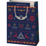 Green Grass Harry Potter Weihnachtsmuster große Premium-Geschenktasche 26x14x33cm