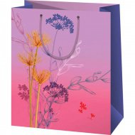 Große exklusive Geschenktasche in Lila, verziert mit Blumen, 27x14x33cm.