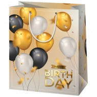 Happy Birthday! exklusive mittelgroße Geschenktasche mit goldenen Luftballons 18x10x23cm