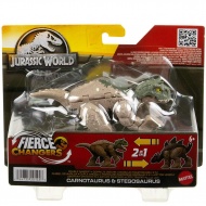 Jurassic World: Fierce Changers - Carnotaurus &amp; Stegosaurus verwandelbare Dinosaurier-Spielzeugfigur - Mattel