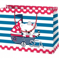 Katze in einem Segelboot große Geschenktasche 27x14x33cm