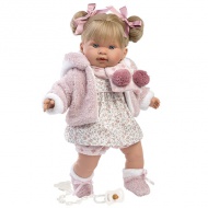 Llorens: Alexandra weinende Puppe mit Schnuller, in rosa Strickjacke, Blumenkleid, 42 cm