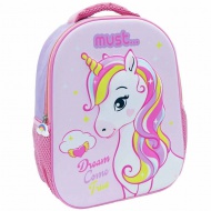 Luna: 3D Einhornmuster abgerundeter einteiliger Schulranzen 26x10x32cm