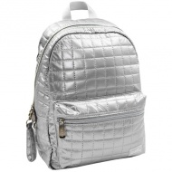 Must... Pearl silber gesteppt Schultasche, Rucksack 26x14x36cm