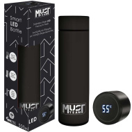 Must: Smart Thermos Edelstahlflasche mit LED-Temperaturanzeige, gummierter Beschichtung in Schwarz, 500ml