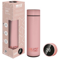 Must: Smart Thermos Edelstahlflasche mit LED-Temperaturanzeige, gummierter Oberfläche in Pink, 500ml