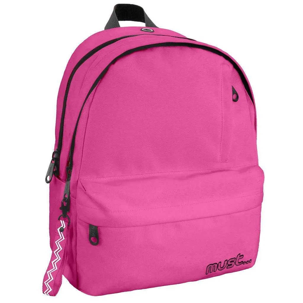 Must: Vierfach unterteilte, abgerundete, pinke Schultasche, Rucksack 32x19x42cm