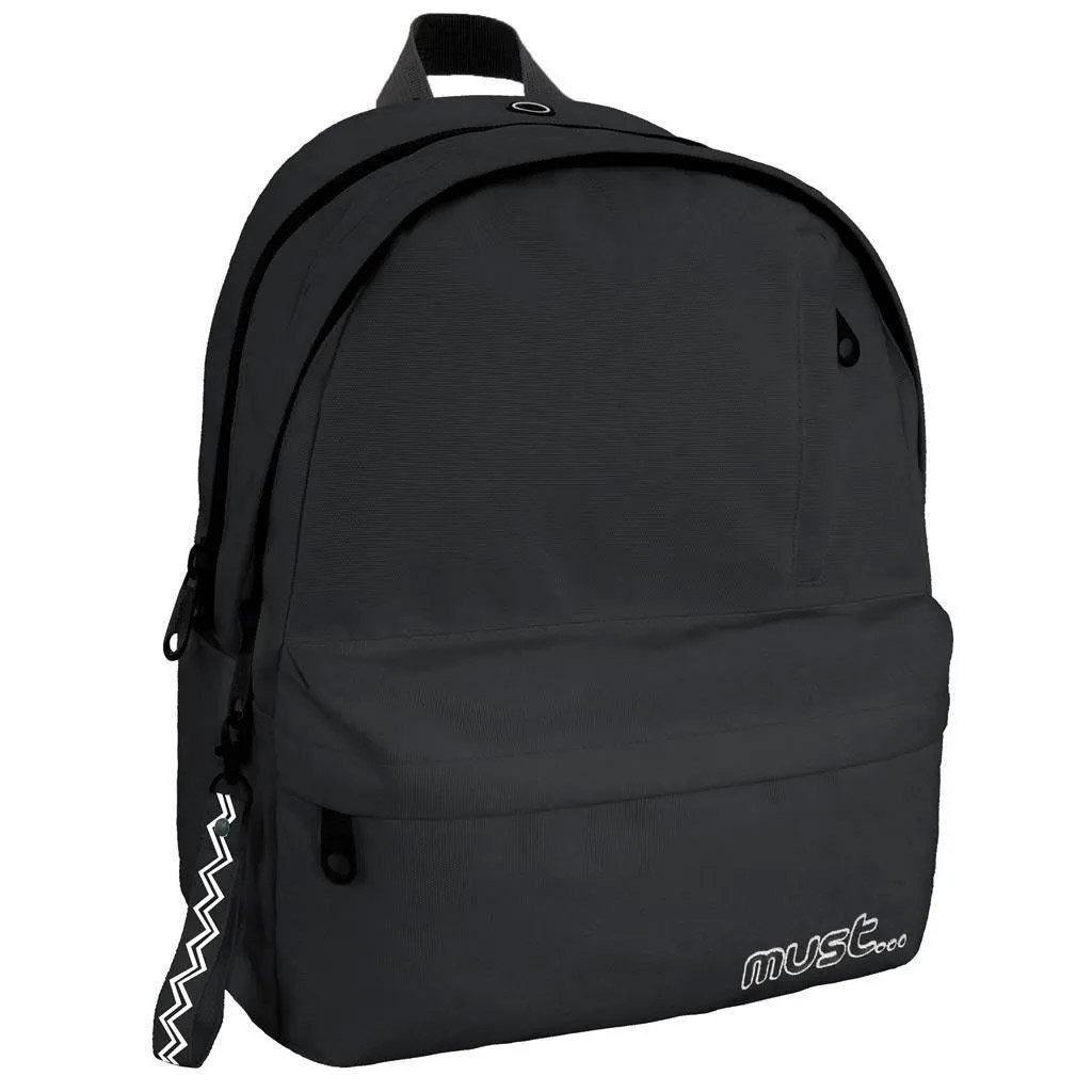 Must: Vierfach unterteilte, abgerundete schwarze Schultasche, Rucksack 32x19x42cm