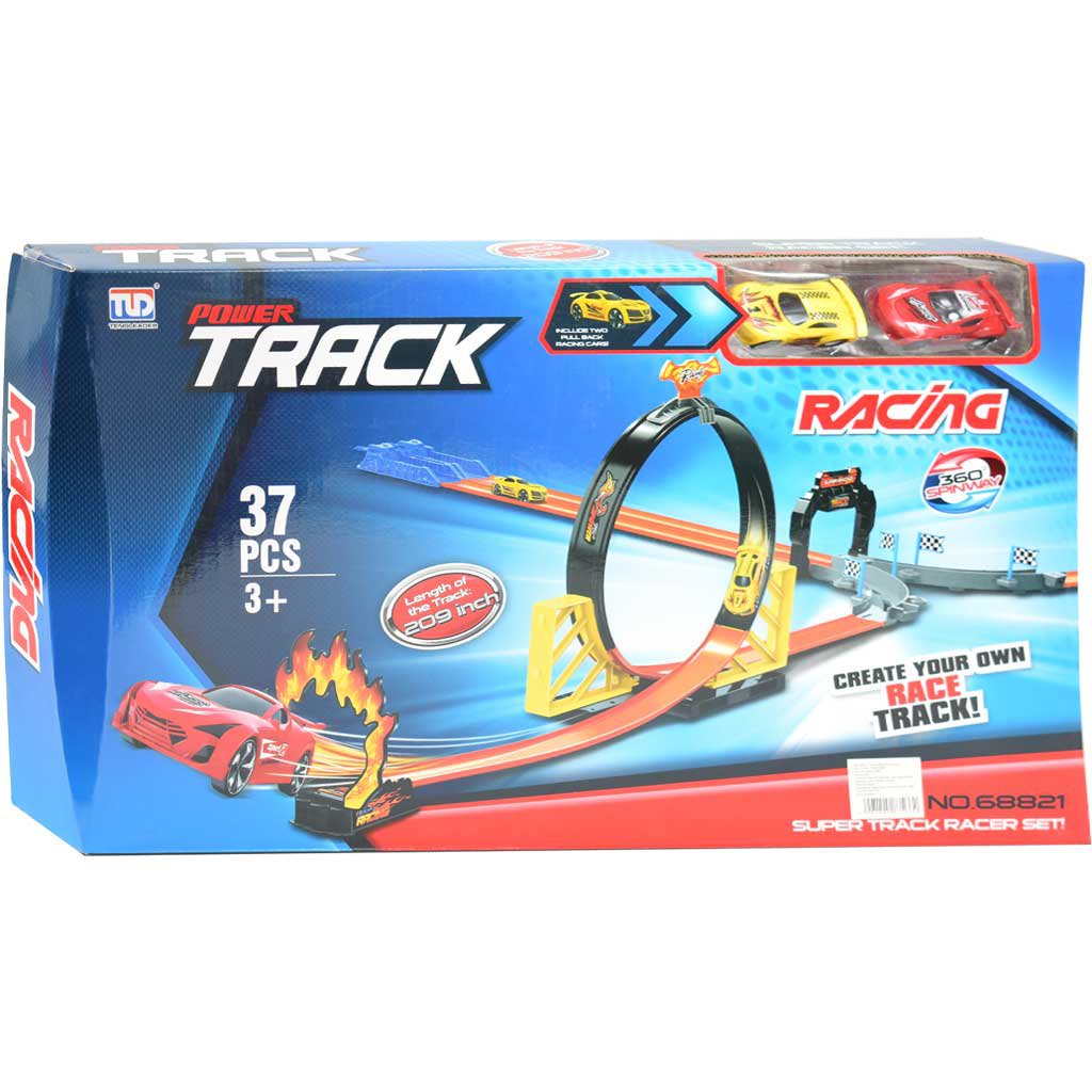 Power Track 37-teiliger Rennstreckensatz mit Looping und 2 Rückziehautos 1/64