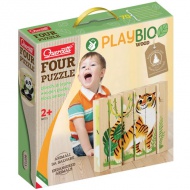 Quercetti: PlayBio Gefährdete Tiere 4-in-1 Holzklotz-Puzzle