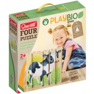 Quercetti: PlayBio Haustiere 4-in-1 Holzklotz-Puzzle