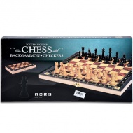 Schach 3-in-1 Spielset aus Holz 34cm mit Kunststofffiguren