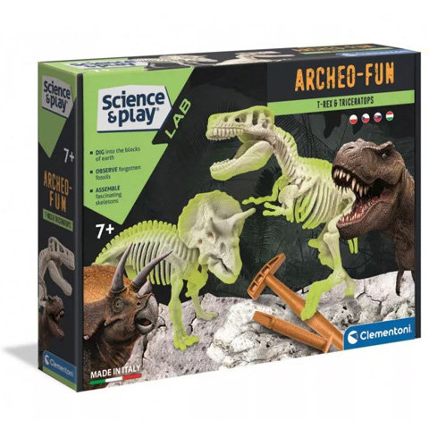 Science&amp;Play: Archeofun Leuchtender T-rex und Triceratops Archäologie-Set - Clementoni