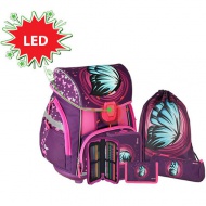 Spirit: Blue Butterfly Muster, LED-Schulranzen, Rucksack 6-teiliges Set