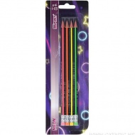 Spirit: Dreikant-HB-Neon-Bleistift mit Radiergummi, 4er-Set