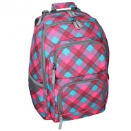 Spirit: E-Bag pink und türkis karierter abgerundeter Schulranzen, Rucksack 46x34x22cm