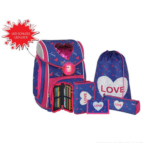 Spirit: Heart love 5-teiliges Schulrucksack-Set mit Zubehör und LED-Licht