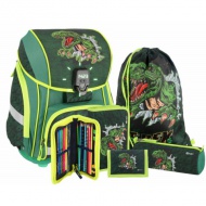 Spirit: LED-Schulranzen mit T-Rex-Muster, Rucksack 5-teiliges Set