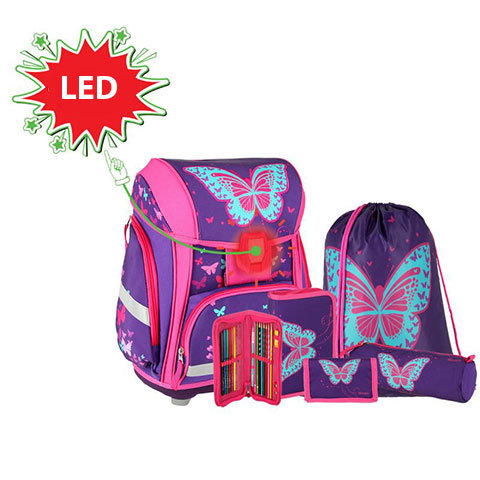 Spirit: Schmetterling 3D-Muster, LED-Schulranzen, Rucksack 5-teiliges Set