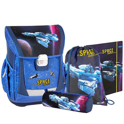 Spirit: Space gemusterter Schulranzen, Rucksack 4-teiliges Set