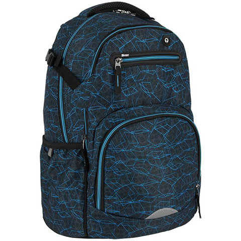 Spirit: Stringer blauer geometrisch gemusterter abgerundeter Schulranzen, Rucksack