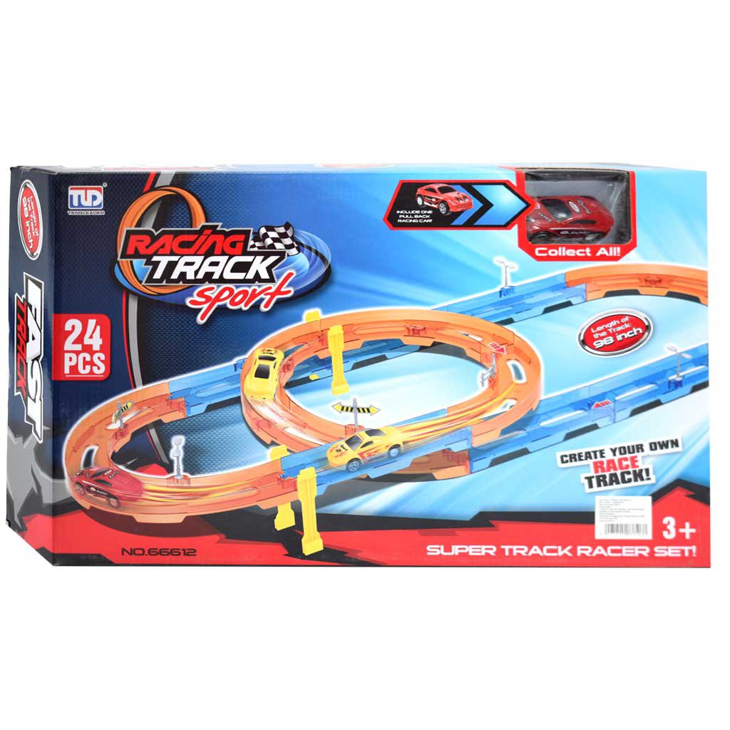 Super Track 24-teiliges Rennstrecken-Set mit Spirale und Rückziehauto 1/64