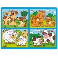 Tiere mit ihren Jungen Holzform-Puzzle mit Griff - Woodyland