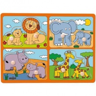 Wildtiere mit ihren Jungen Holzform-Puzzle mit Griff - Woodyland