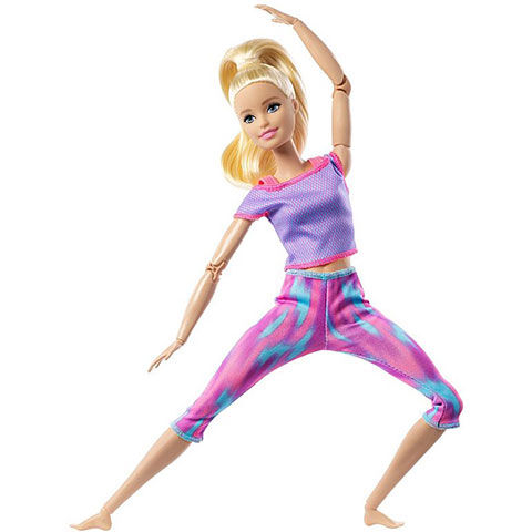 Barbie: Bewegliche Yoga-Puppe mit blonden Haaren in lila Kleidung - Mattel