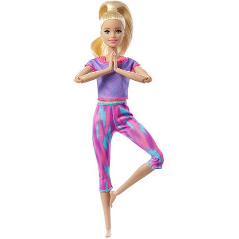 Barbie: Bewegliche Yoga-Puppe mit blonden Haaren in lila Kleidung - Mattel