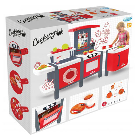 Mochtoys: Cooking Studio XXL Spielküche mit 28 Zubehörteilen 141x68x101cm