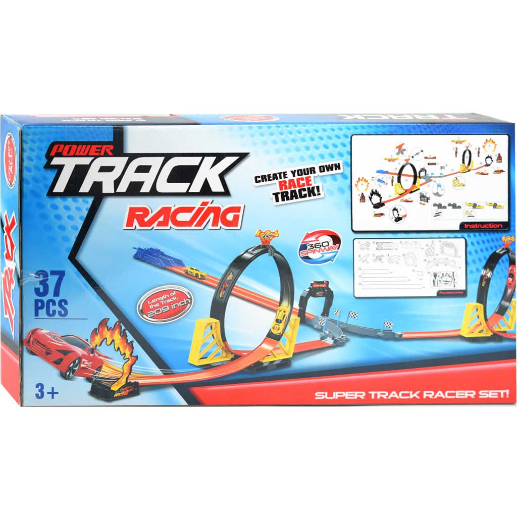 Power Track 37-teiliger Rennstreckensatz mit Looping und 2 Rückziehautos 1/64