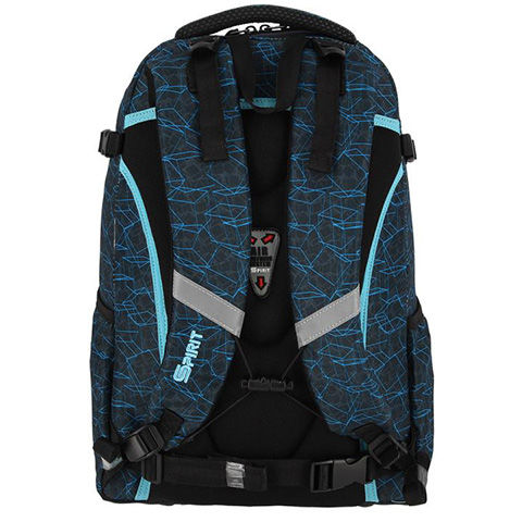 Spirit: Stringer blauer geometrisch gemusterter abgerundeter Schulranzen, Rucksack